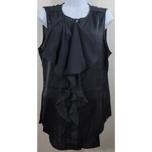 Gap Black Ruffled Button Up Sleeveless Top Large Lightweight Soft Flowy